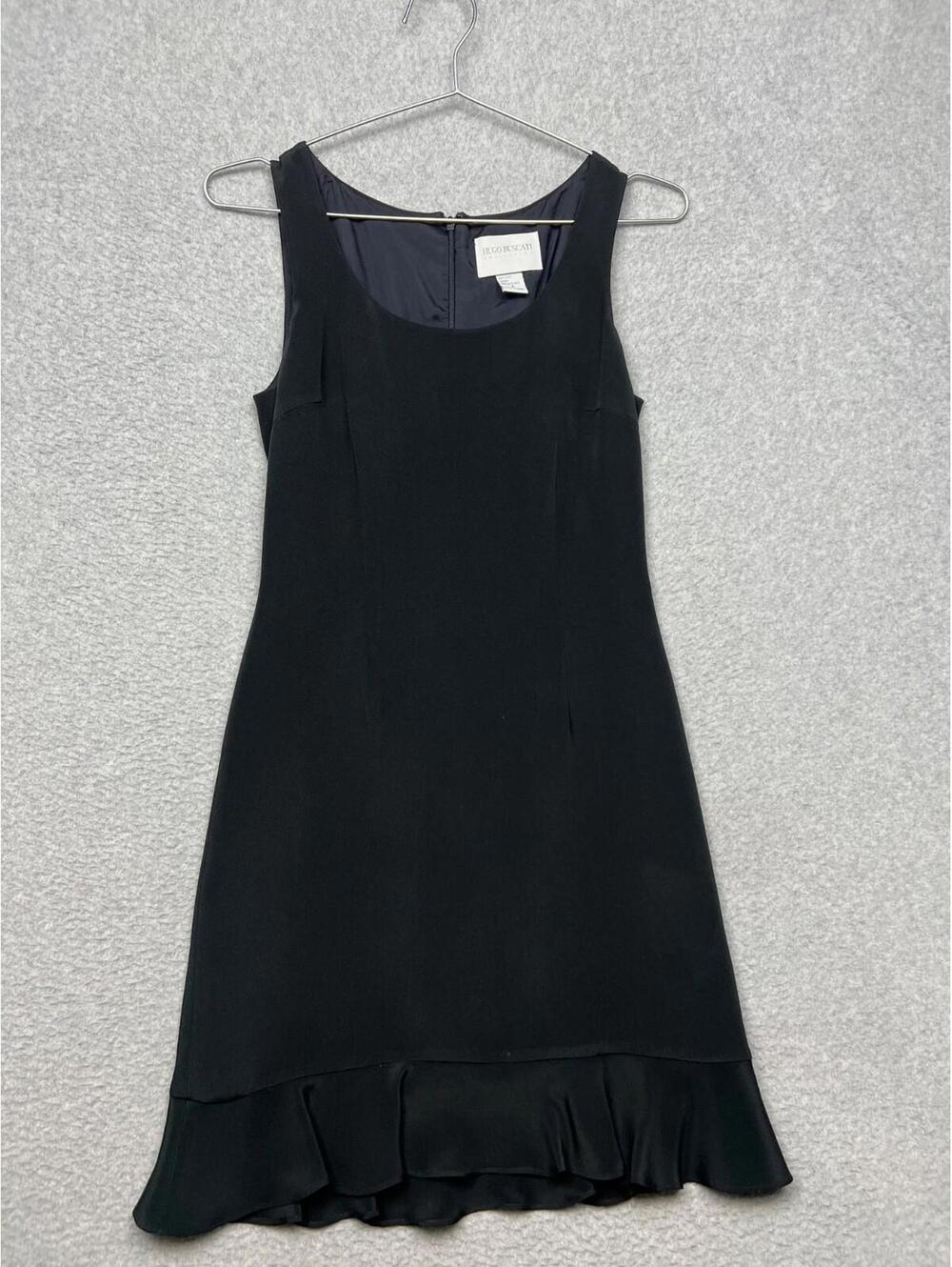 Vintage Hugo Buscati Silk Dress 4/S Cocktail Pencil Bodycon Evening Elegant Blac